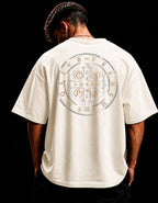 Camiseta Oversized Religiosa - Medalha de São Bento Gold