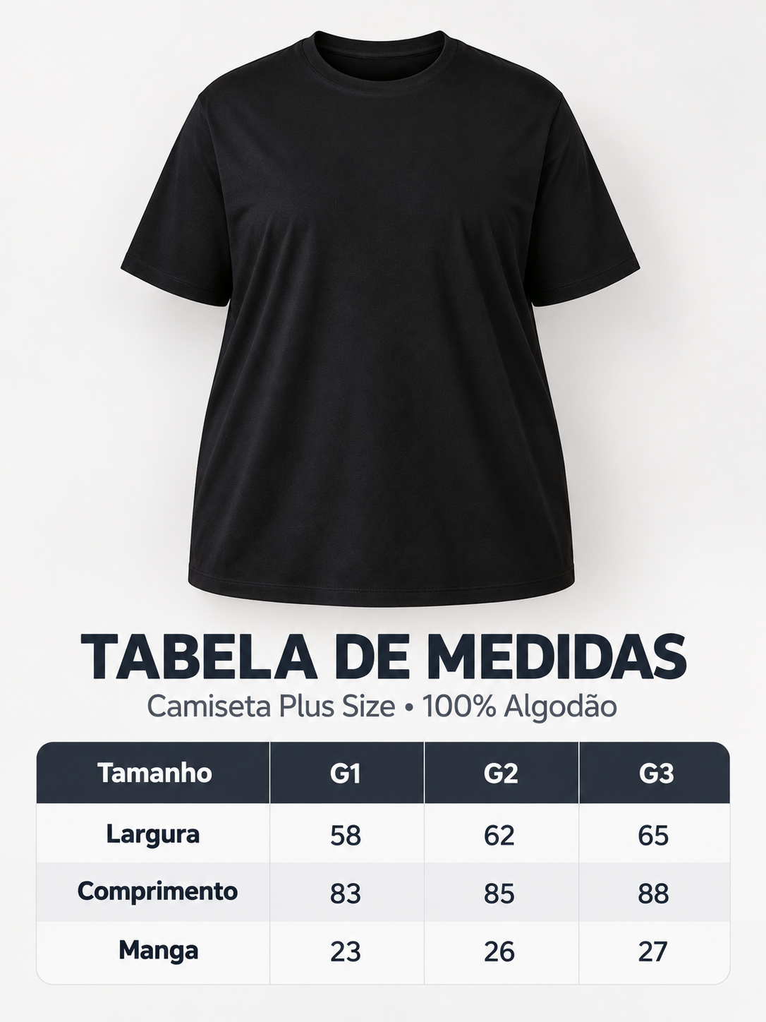 Camiseta Plus Size 100% Algodão Masculina G1 G2 G3 - Preto