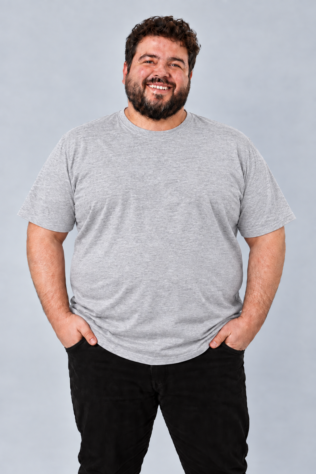 Camiseta Plus Size 100% Algodão Masculina G1 G2 G3 - Cinza Mescla