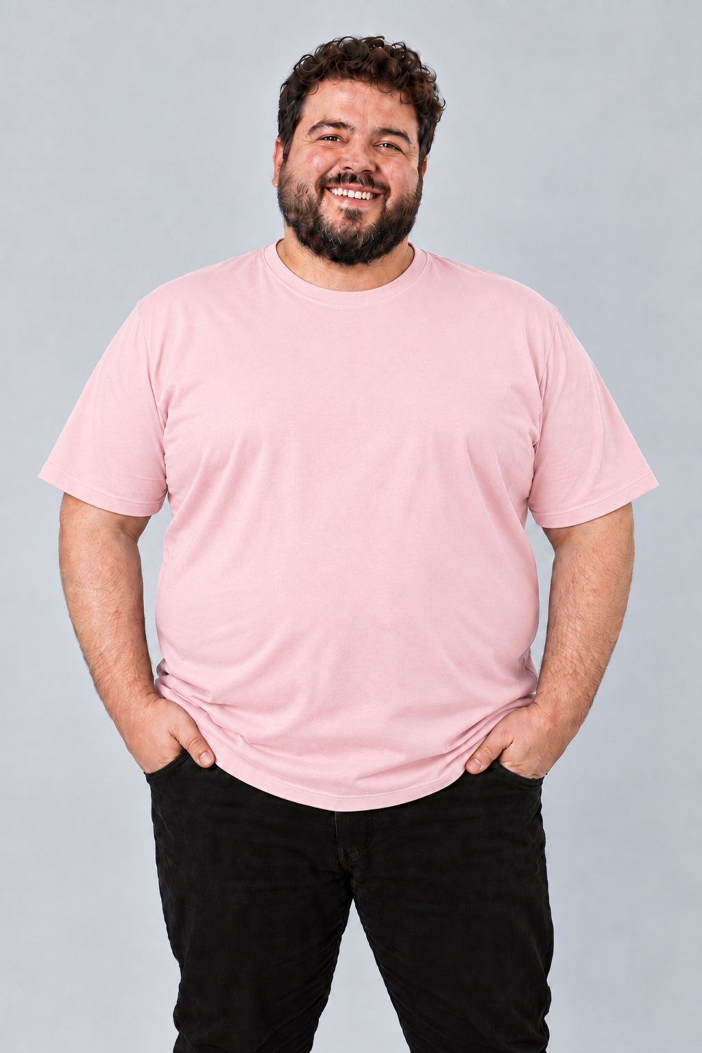 Camiseta Plus Size 100% Algodão Masculina G1 G2 G3 - Rosa Claro